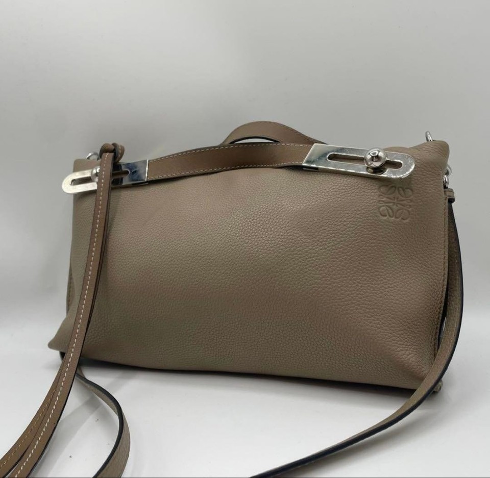 LOEWE Missy Small Leather Shoulder Bag Beige 2Way Handbag Authentic