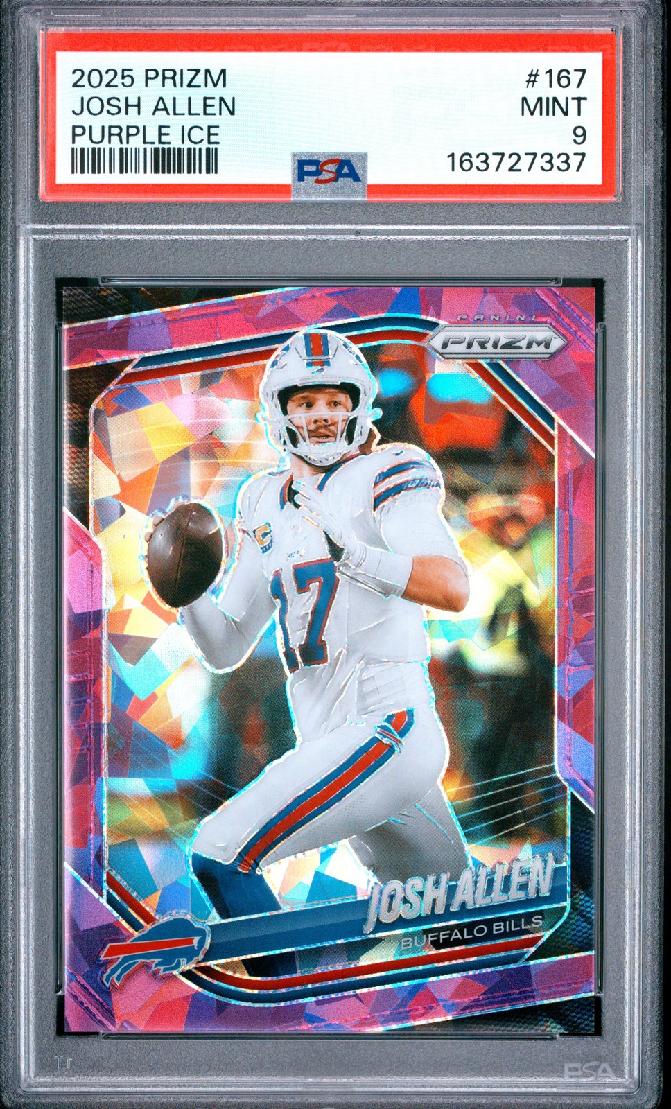 2025 PANINI PRIZM PURPLE ICE #167 JOSH ALLEN 78/225 PSA 9 view 1