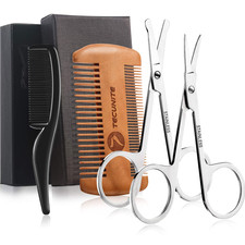 4 Pieces Mustache Scissors Grooming Kit for Men, Beard Trimmer Set, 2 Small Comb