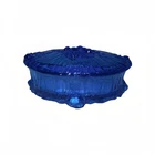 Vintage Fenton Colonial Blue Cabbage Rose Trinket Box Beautiful