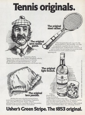 1971 Ushers Green Stripe: Tennis Originals Vintage Print Ad