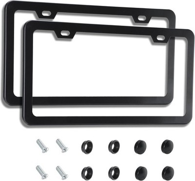 2PCS Matte Black License Plate Frames - No-Cover State Name - Premium Rust Proof