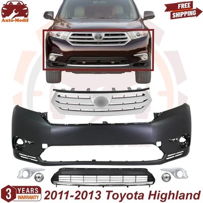 Front Bumper Cover Primed + Grille Assembly Kit For 2011-2013 Toyota HiFghlander