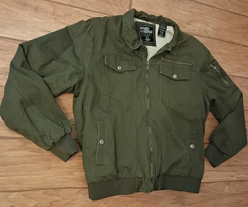Hard Edge Shepra Lined Men’s Sz L Green Olive Bomber Jacket  - product listing photo