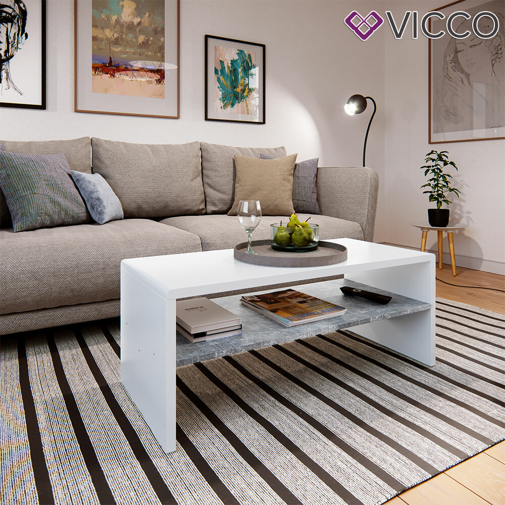 Tavolino Shelby Bianco - 59x39cm Con Ripiano E Spazio Archiviazione