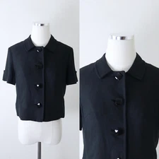 Vintage 1960s Weathervane by Handmacher Short Sleeve Suit Jacket Top Black