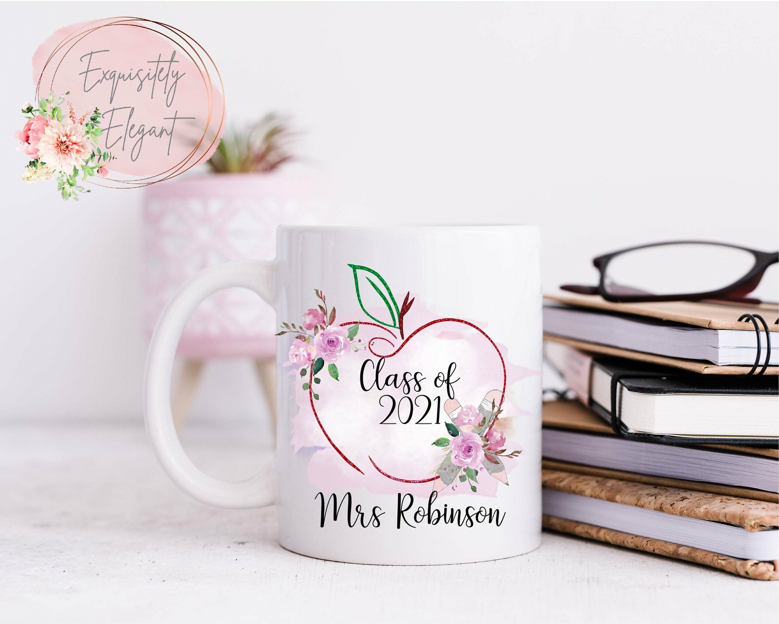 Personalised Apple Pink Teacher Mug Teacher Mug Teacher Cup Teacher Gift Thank
