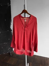 Odd Molly Womens Red Long Sleeve Modal Blouse Top Lightweight Size - 1, S/M