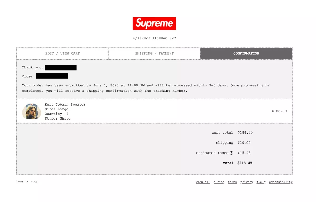 supreme kurt cobain sweater size L *ORDER CONFIRMED*