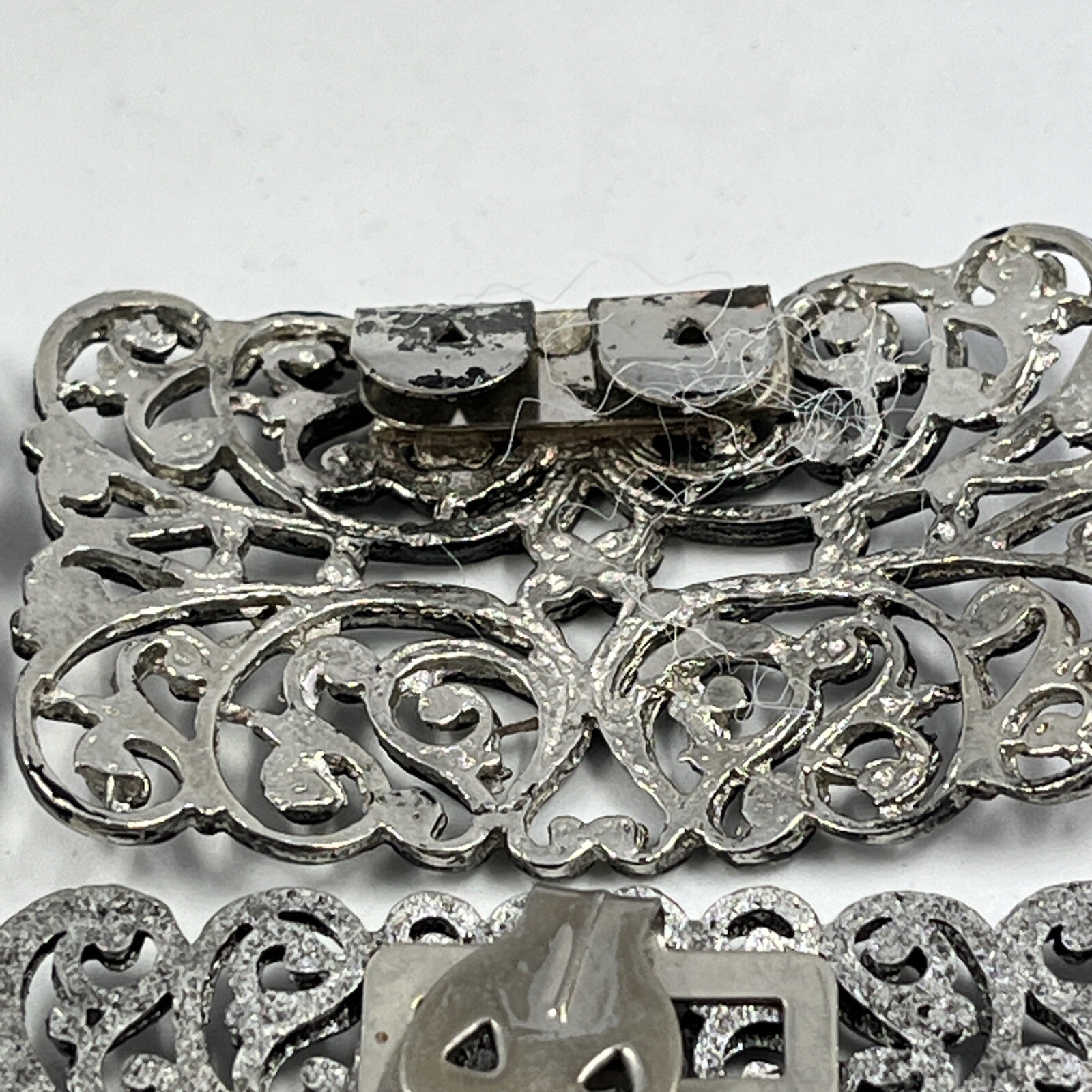 Vintage Silver Tone Ornate Shoe Clips Buckle Metal Pair Rectangle Set Of 2