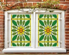 3D Green Leaves O575 Window Film Print Sticker Cling Stained Glass UV Block Am