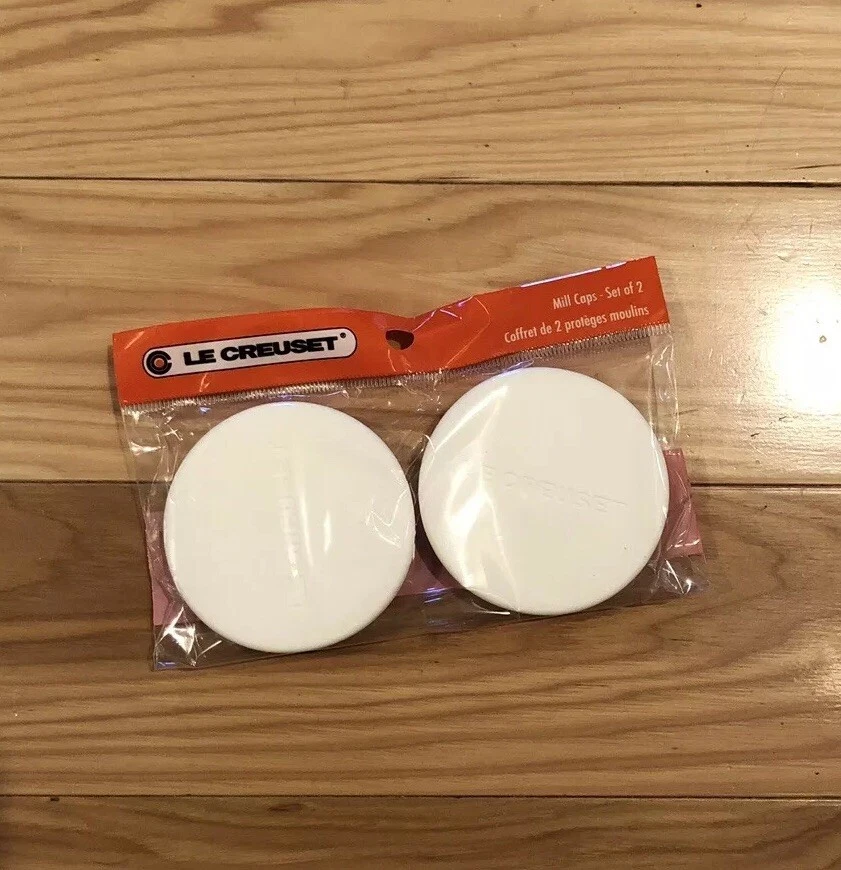 Set of 2 "White" LE CREUSET Rubber Caps for 8" Salt & Pepper Mill Grinders NWT