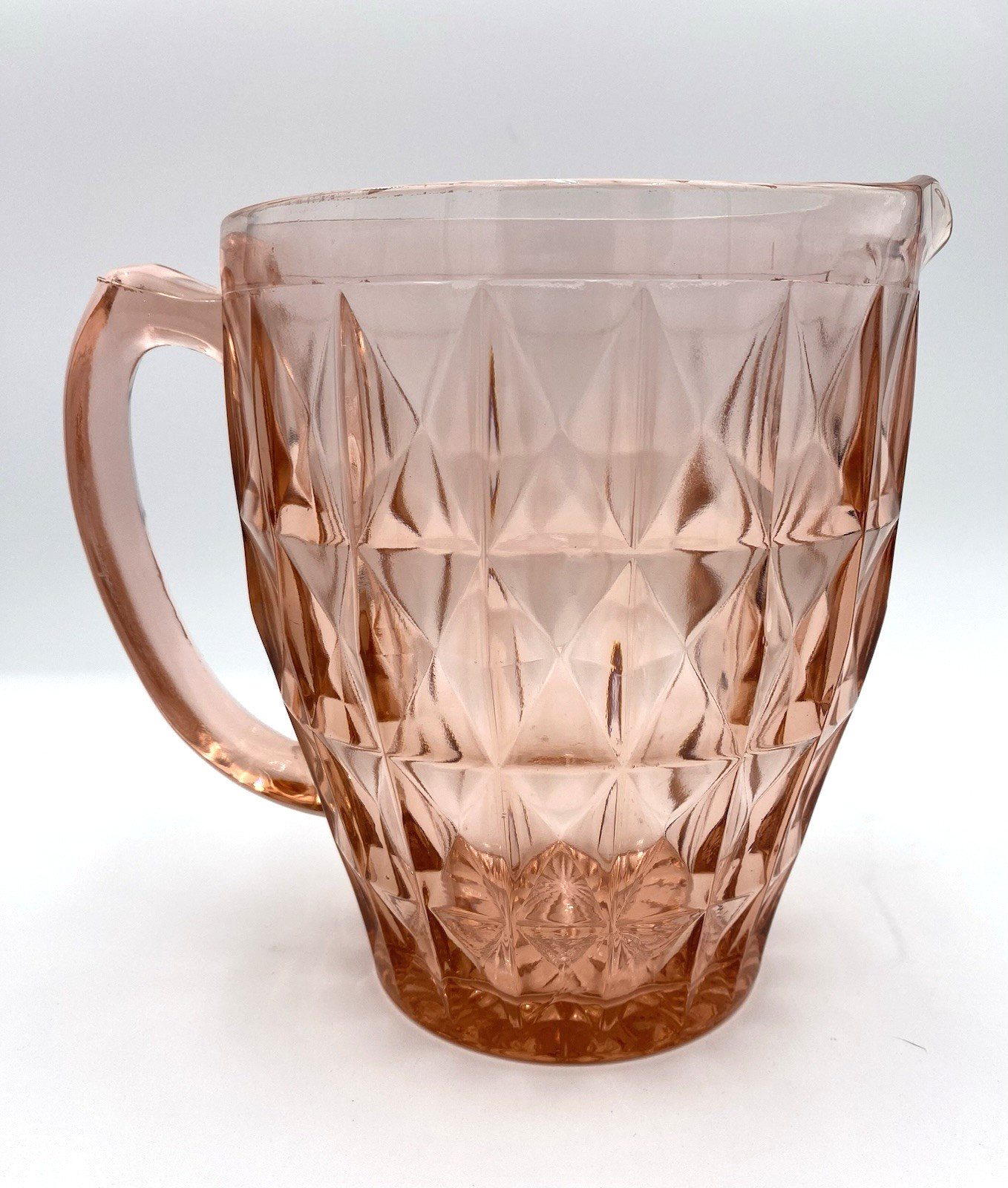 Vtg. Jeanette Glass Pink Windsor 52 oz. Pitcher w/Four 9 oz. Flat Tumblers, MINT