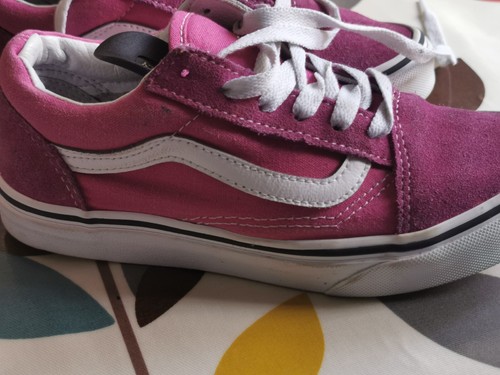 Vans Girls Pink Suede & Purple Canvas Old Skool Trainers (UK 2) - Picture 6 of 7
