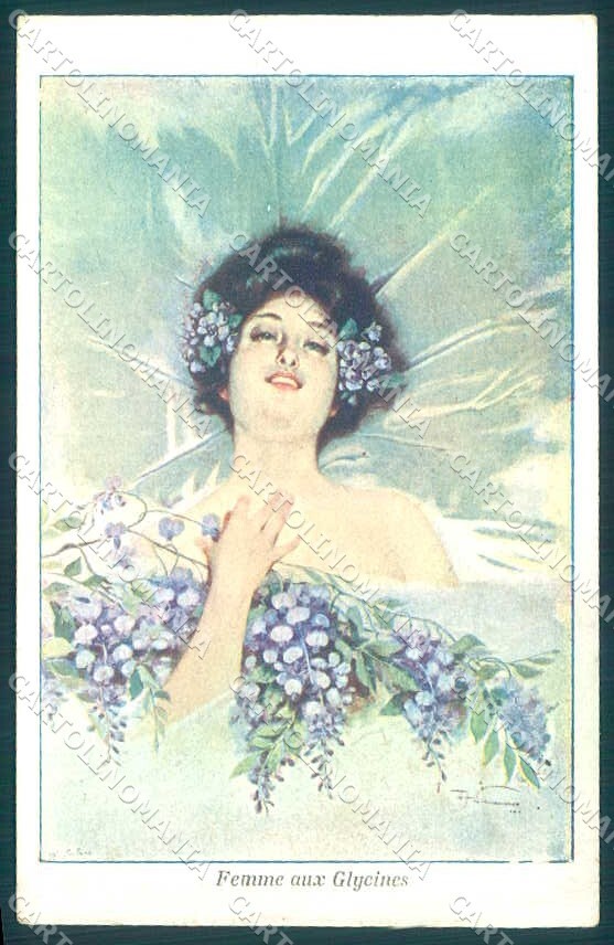 Artist Signed Villa Fashion Glamour Lady Flowers postcard Artist Signed Villa Fashion Glamour Lady Flowers postcard