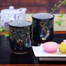 YUNOMI Japanese tea cup set KUTANI yaki Aochibu Clematis motif made in japan F/S
