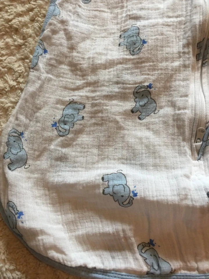 Saco de dormir pequeño Aden Anais niños blanco azul elefantes 0-6 meses Foto 4 de 4