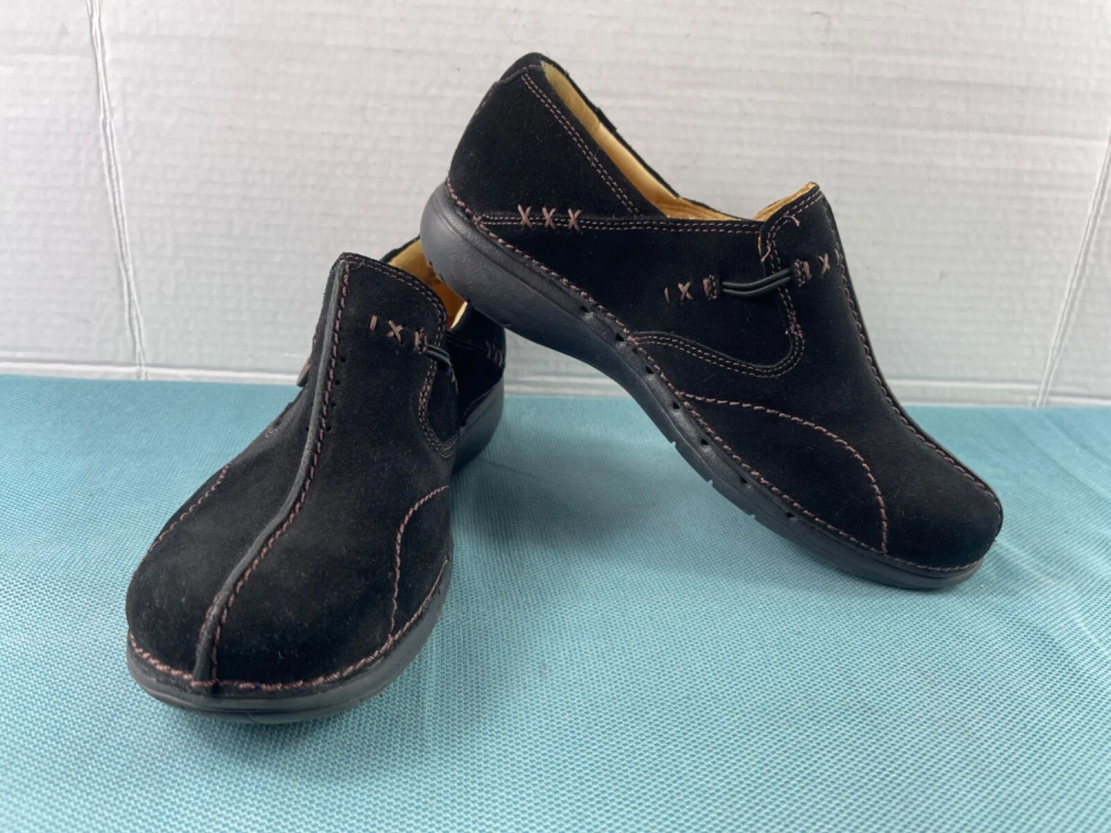 Mocassini Clarks donna 7 5 M non strutturati scarpe senza passanti pelle marrone slip on flat