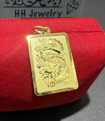 24K Yellow Gold Dragon Zodiac Rectangular Shape Pendant | eBay