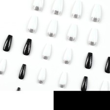 Cubahop Künstliche Fingernägel – French Nail Design Mit Blumen & Strass, Mittelgroß Quadratisch, 24 Stück + Kleber