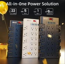 Surge Protector Power Strip 22 AC Outlets 6 USB Ports Type C Super Danny 6.5Ft