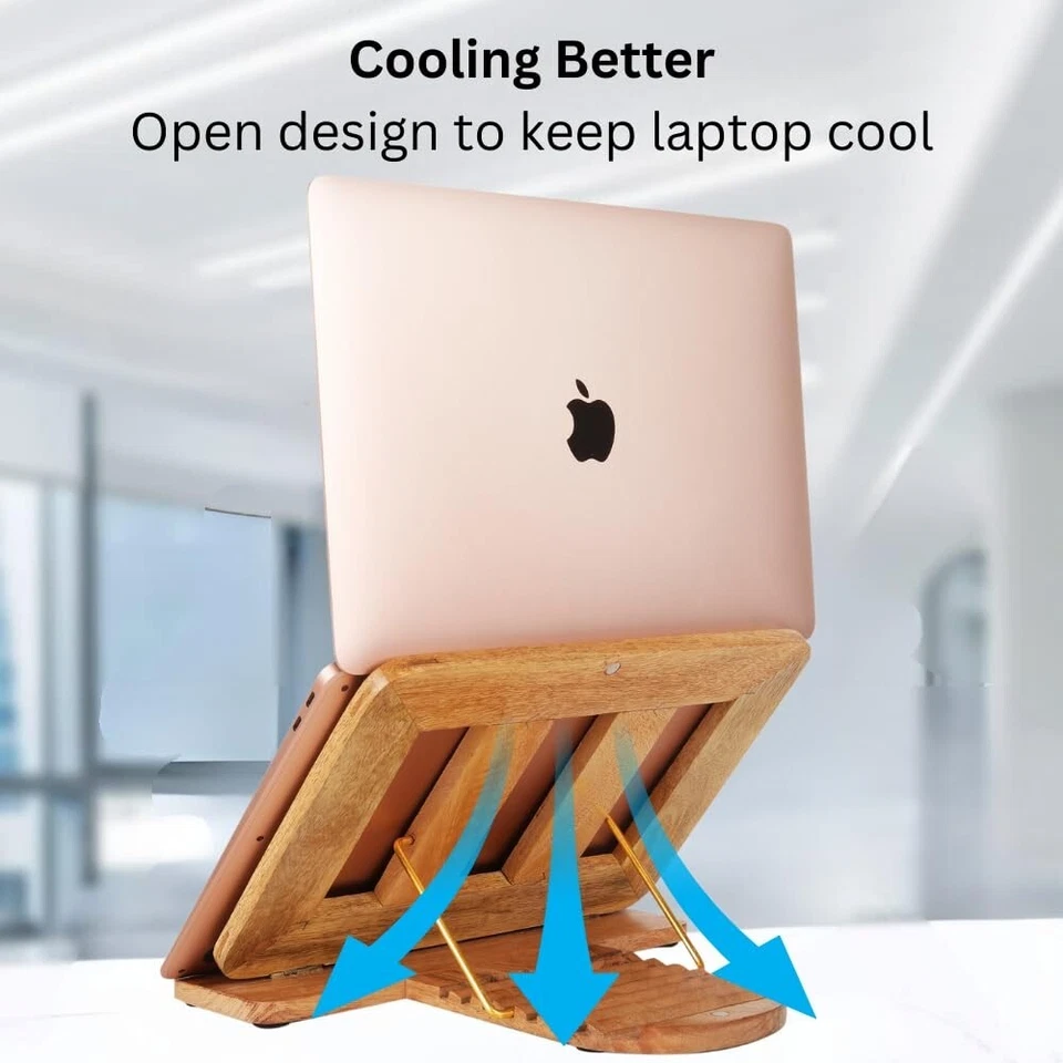 Elevador ergonómico de madera con soporte para computadora portátil para silla de mesa de escritorio de oficina en casa | 14”-17” pulgadas Foto 3 de 4