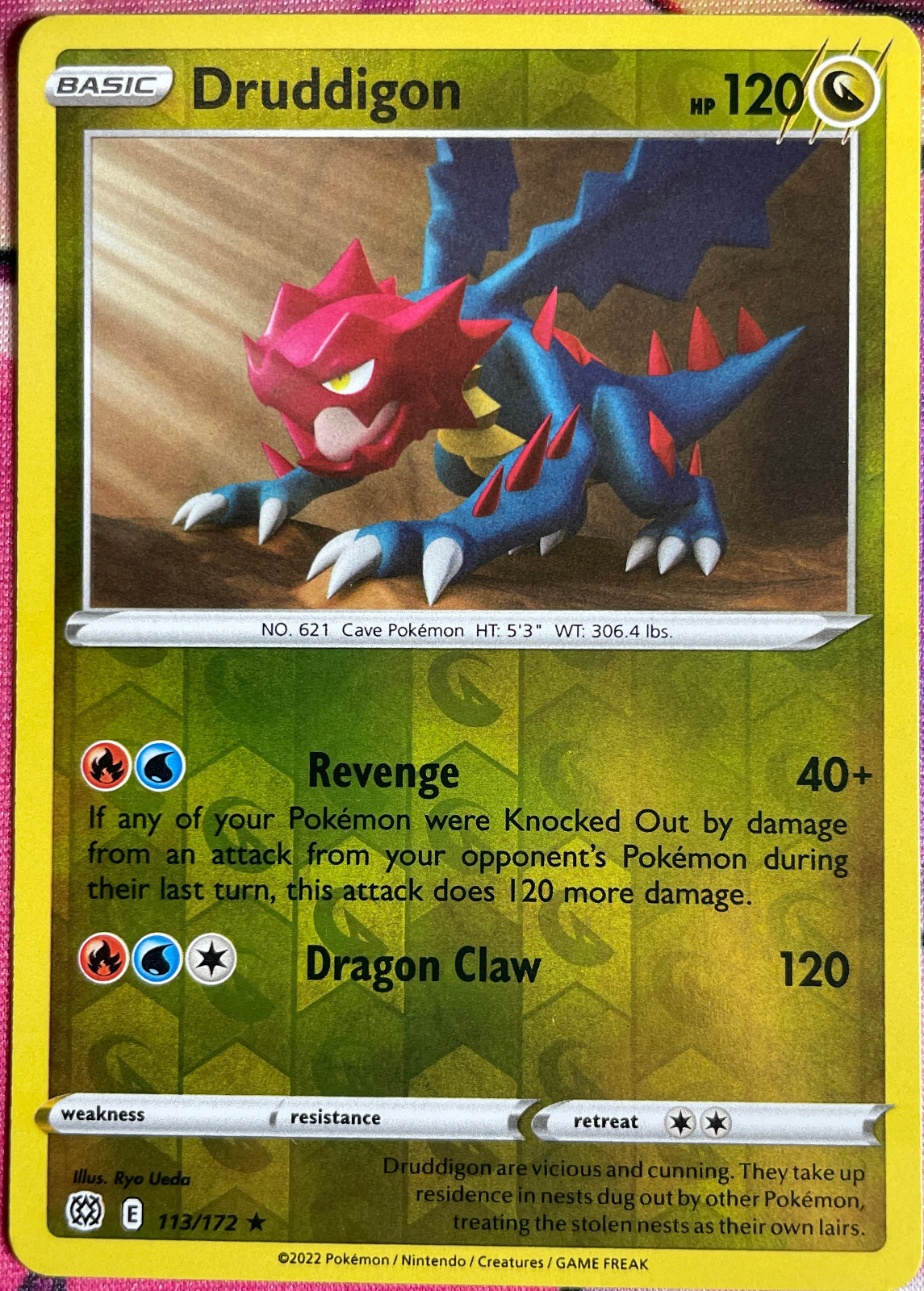 Druddigon Reverse Holo Rare - 113/172 - Brilliant Stars Pokemon 2022