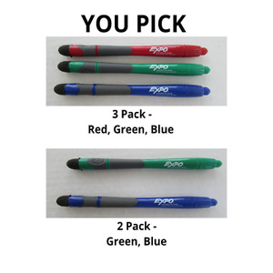 Dry Erase Fine Tip Markers Expo Low Odor Eraser Grip 2 & 3 Color Packs YOU PICK