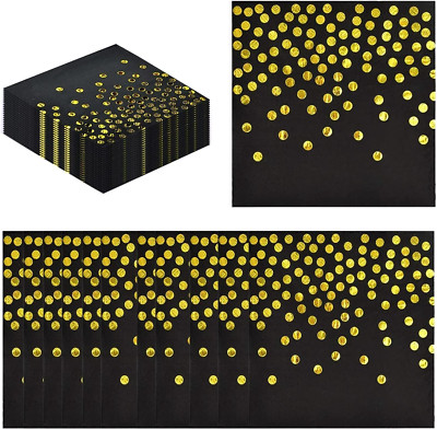 100 Stück Servietten, Serviette mit Goldenen Punkten, 33 x 33cm Schwarz Gold Ser