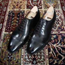 New Handmade Men's Black Leather Oxford Cap-Toe Lace Up Formal Wear Shoes Men