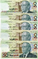 MOROCCO LOT 5x 50 DIRHAMS 1987  P64. VF-XF CONDITION. 5RW 31MAR