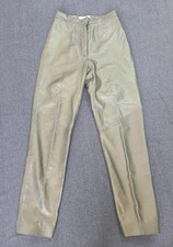 Vintage 70s 80s Saks Fifth Avenue Folio Dark Green Metallic Leather Pants XS