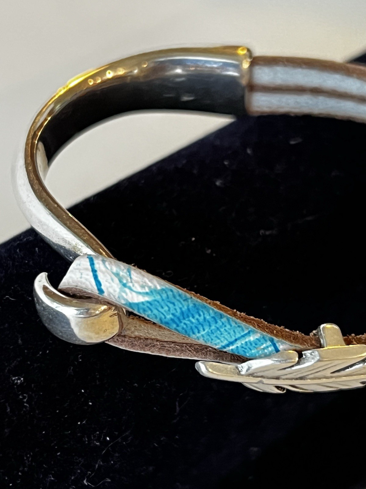 Silvertone Feather Leather Wrap Cuff Bracelet Boh… - image 17