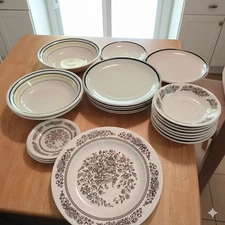 20 Pcs Heavy Ceramic Dinnerware Set - 3 Patterns Big & Small Plates Bowls Saucer