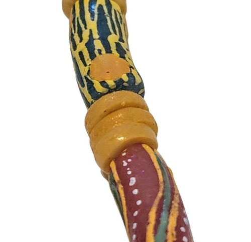 African Necklace Krobo Queen Trade Beads Powdered Hand Painted Millefiori 32" - Picture 7 of 9