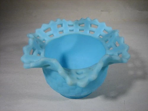 Fenton Satin Blue Basketweave with Open Edge 5” Bowl