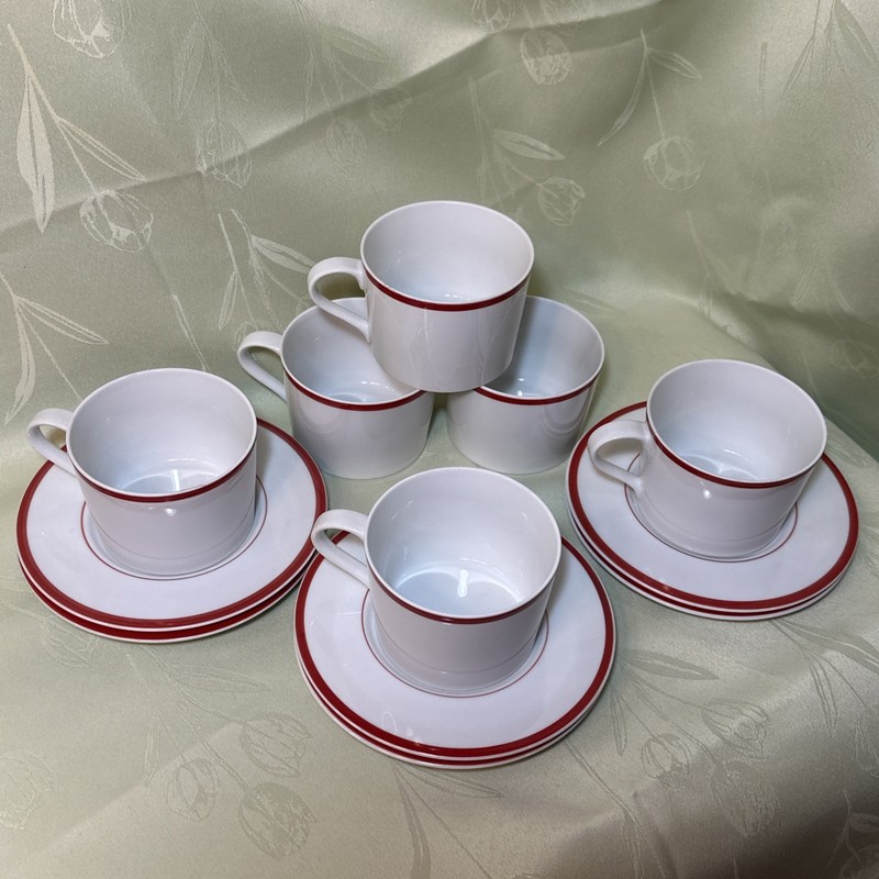 BLOCK SPAL Portugal Tablescape Lisboa Red Set Of 6 Flat Cups & 6 Saucers Lot 1