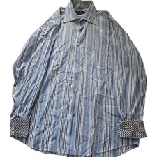 Bugatchi Uomo Mens Dress Shirt Blue Stripe Button Down Collar Long Sleeve Size L