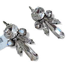 Mariana Glam Art Deco Icy White Swarovski Crystal Leverback Earrings Silver Tone