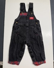 Vintage Oshkosh B'Gosh Black Denim Overalls Plaid Kids Toddler 2T USA vestback