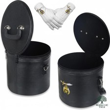 Masonic Shriner Fez Case   Black Leather with Strap  Free Embroidered Gloves