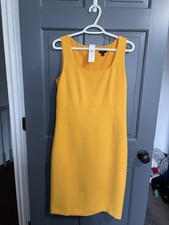 Ann Taylor Doublewave Square Neck Shealth Dress-Citrus Yellow-Size 8
