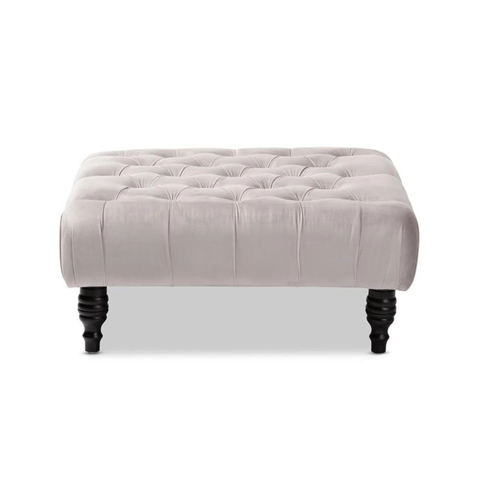Baxton Studio Keswick Grey Velvet Upholstered Button Tufted Ottoman - Image 2 of 4