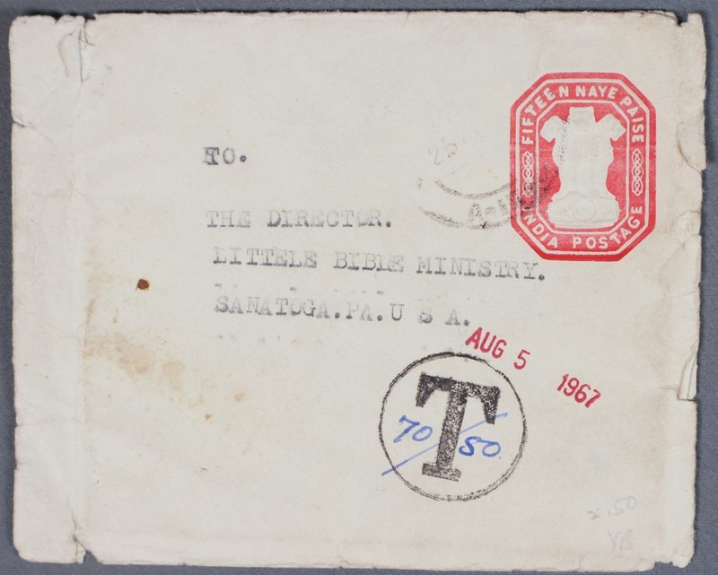 MayfairStamps India 1967 to Sanatoga PA Short Paid Stationery Cover aaz_89839