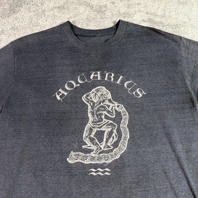 Vintage Aquarius Shirt  L Black Zodiac Graphic 90s Single Stitch Tee Great Fade