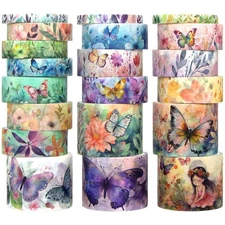20 Rolls Washi Tape Set - Floral Butterfly Decorative Masking Tape, Adhesive Tap