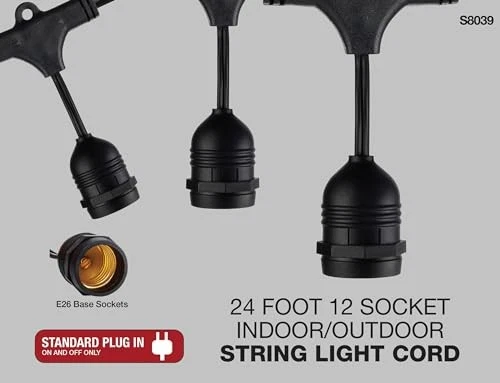  S8039 Incandescent Indoor/Outdoor String 24 Feet - Bulbs Not Included Black - Picture 4 of 7