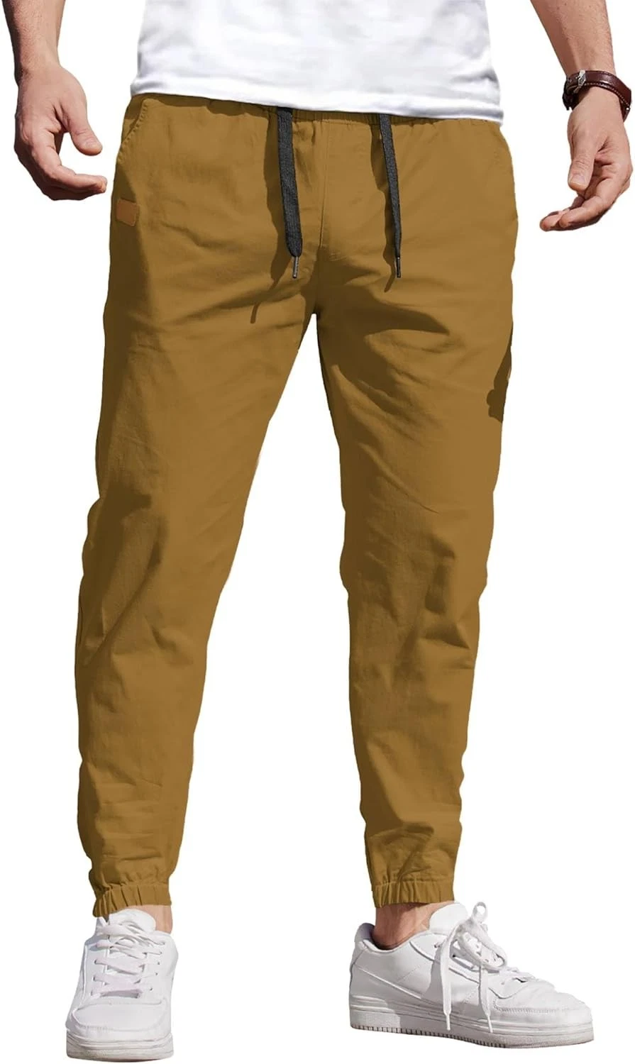 Coofandy Pants Cargo Solid Mens Casual Joggers Elastic Drawstring Chino Hiking