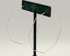 VTG Silver Tone Large Octagon Geometric Statement Hoops Earrings 2.5" Tall NOS