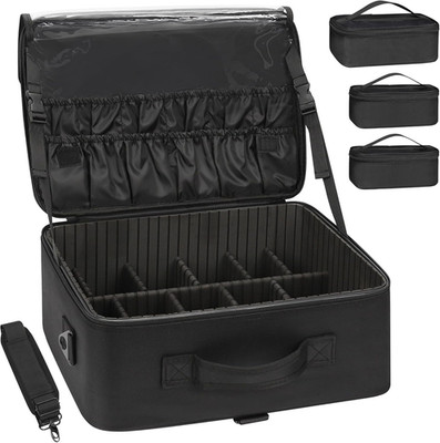 Large Makeup Bag with 3 Removable Pouches, Travel Train Case Cosmetic Organizer